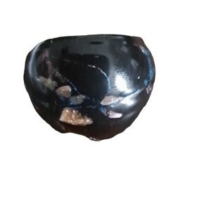 VTG espresso black marbled sparkle bits color hue BUBBLE glass ring thick  70's